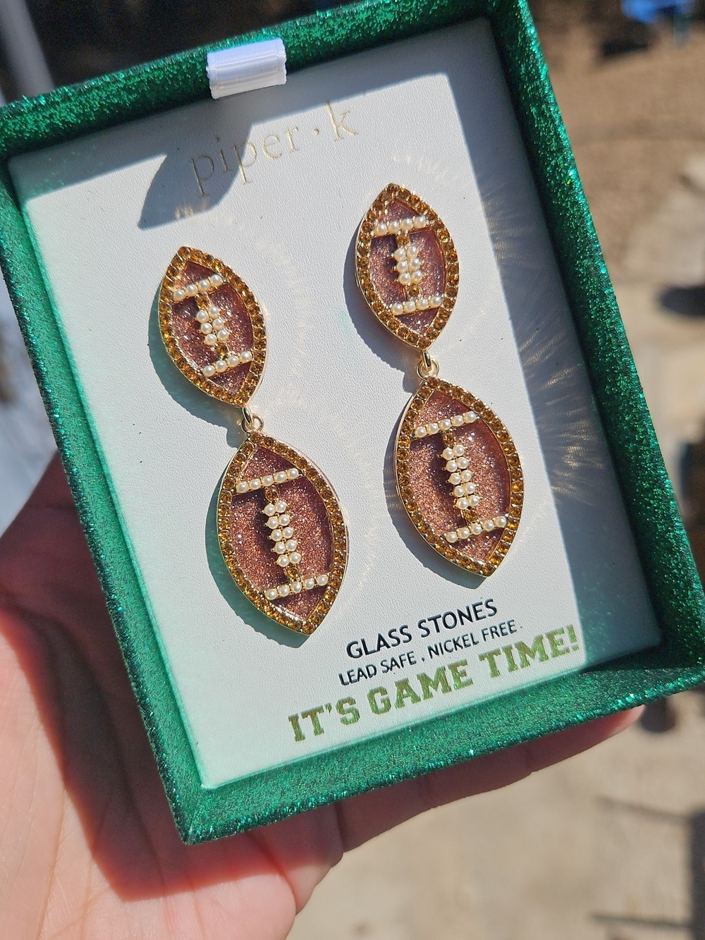 Piper Gold and Rose Glitter Football Drop Earrings